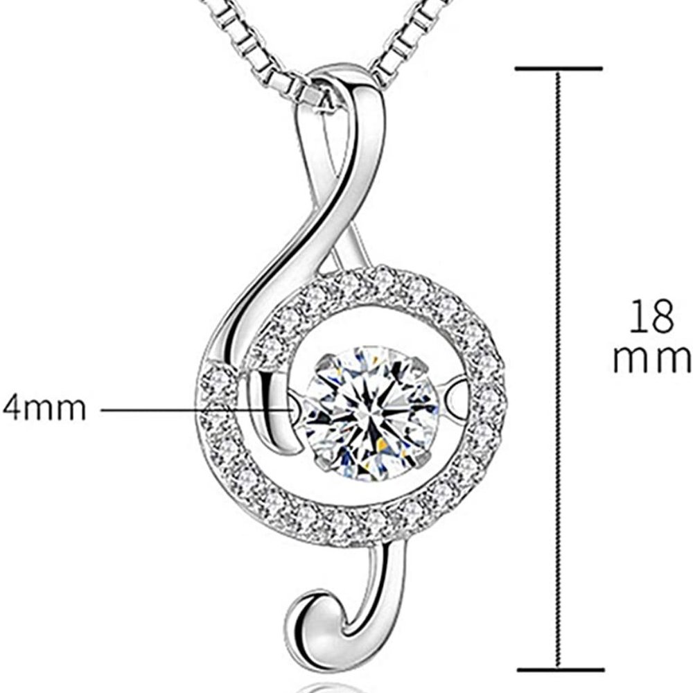 BRAND NEW! Gorgeous Silver Floating CZ Gem Music Note Drop NECKLACE FUN MUSICAL - Picture 3 of 6